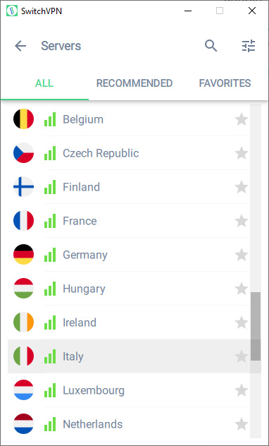 SwitchVPN App Server List